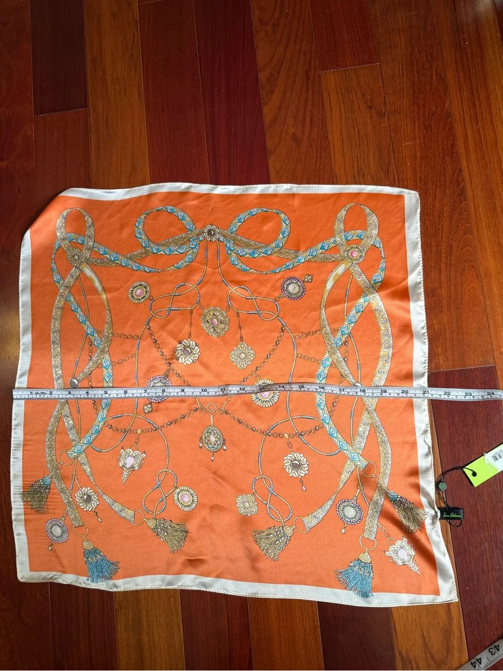 Sam Edelman Orange & Blue Ornate Silk-Feel Square Scarf